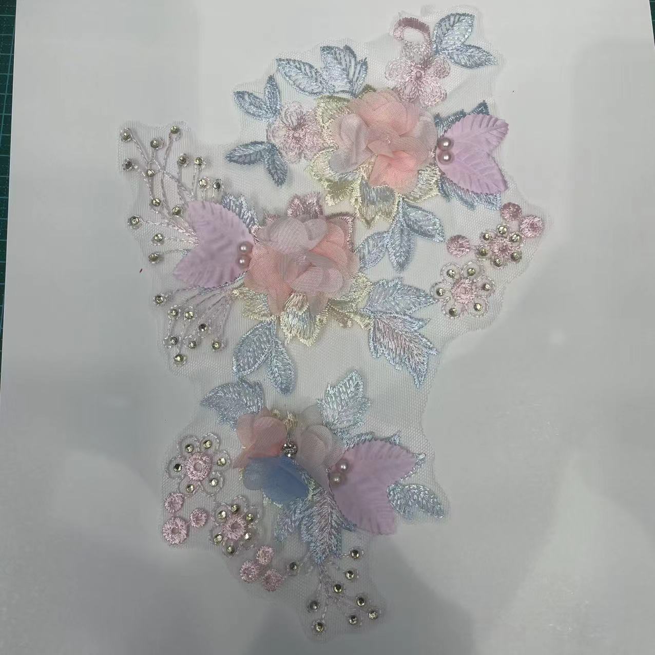 3D Embroidered Floral Appliqué | Beaded Rhinestone Sew-On Trim - Image 5