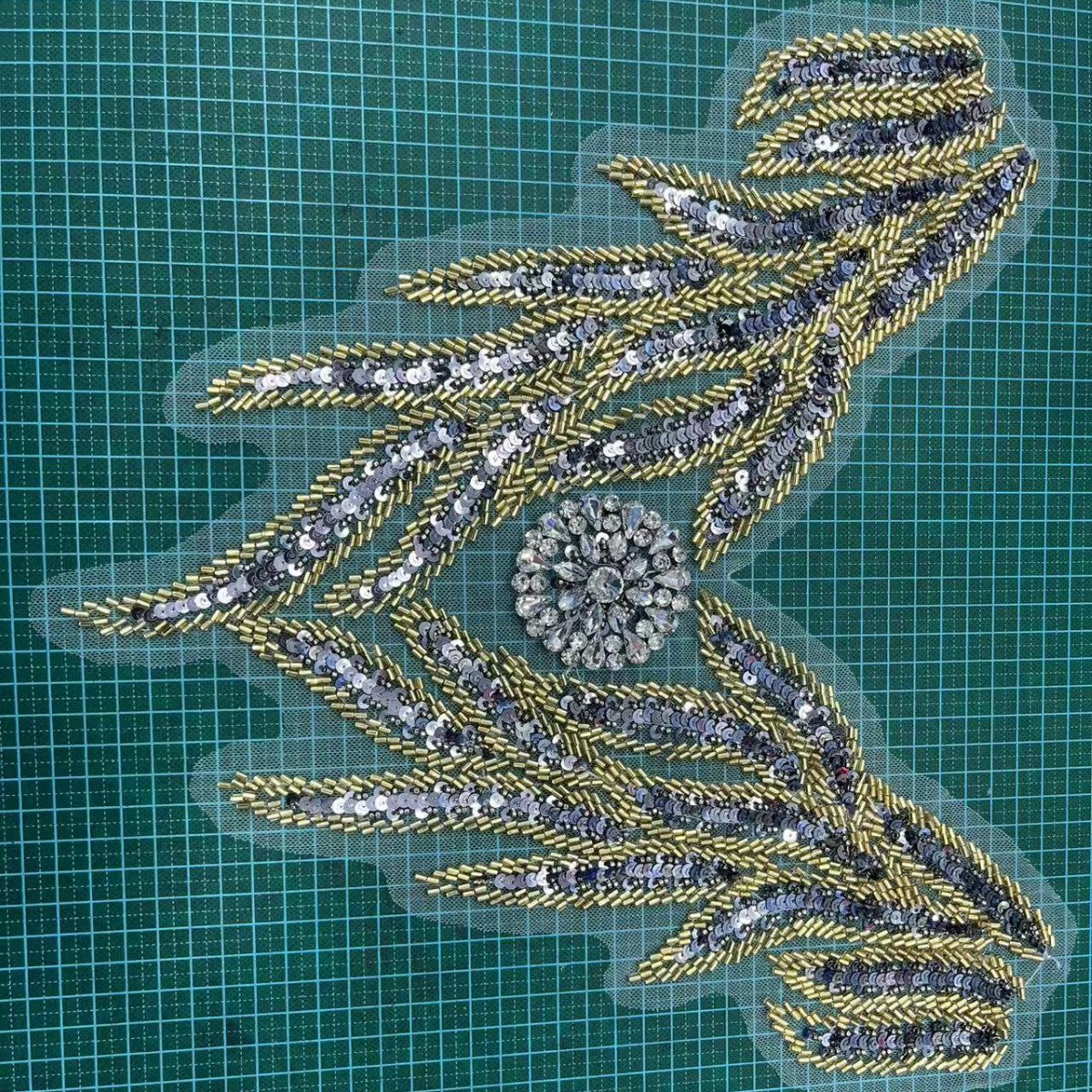 Multicolor Hand-Beading Lace Trim with Crystal Glass Rhinestones & Seed Beads – Embellished DIY Appliqué for Wedding Dresses, Evening Gowns, Qipao & Bridal Fashion Sewing Projects - Image 4