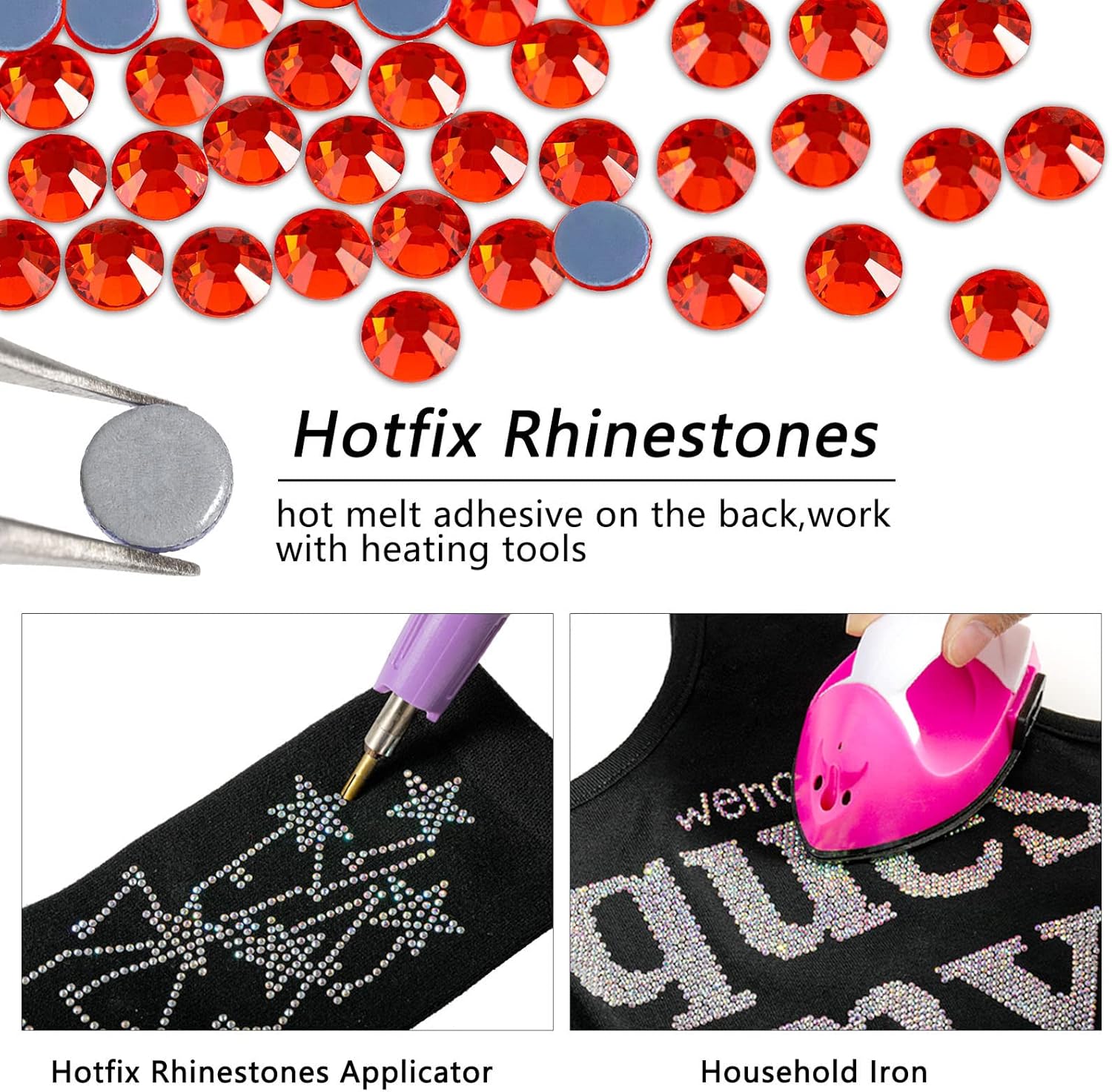Hotfix Rhinestones, Crystal Rhinestones for Crafts Clothes DIY Decoration-Orange - Image 4