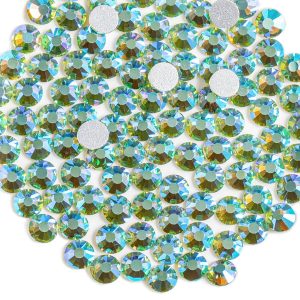 Flat Back Crystal Rhinestones Round Gems For Nail Art And Craft Glue Fix- Peridot AB