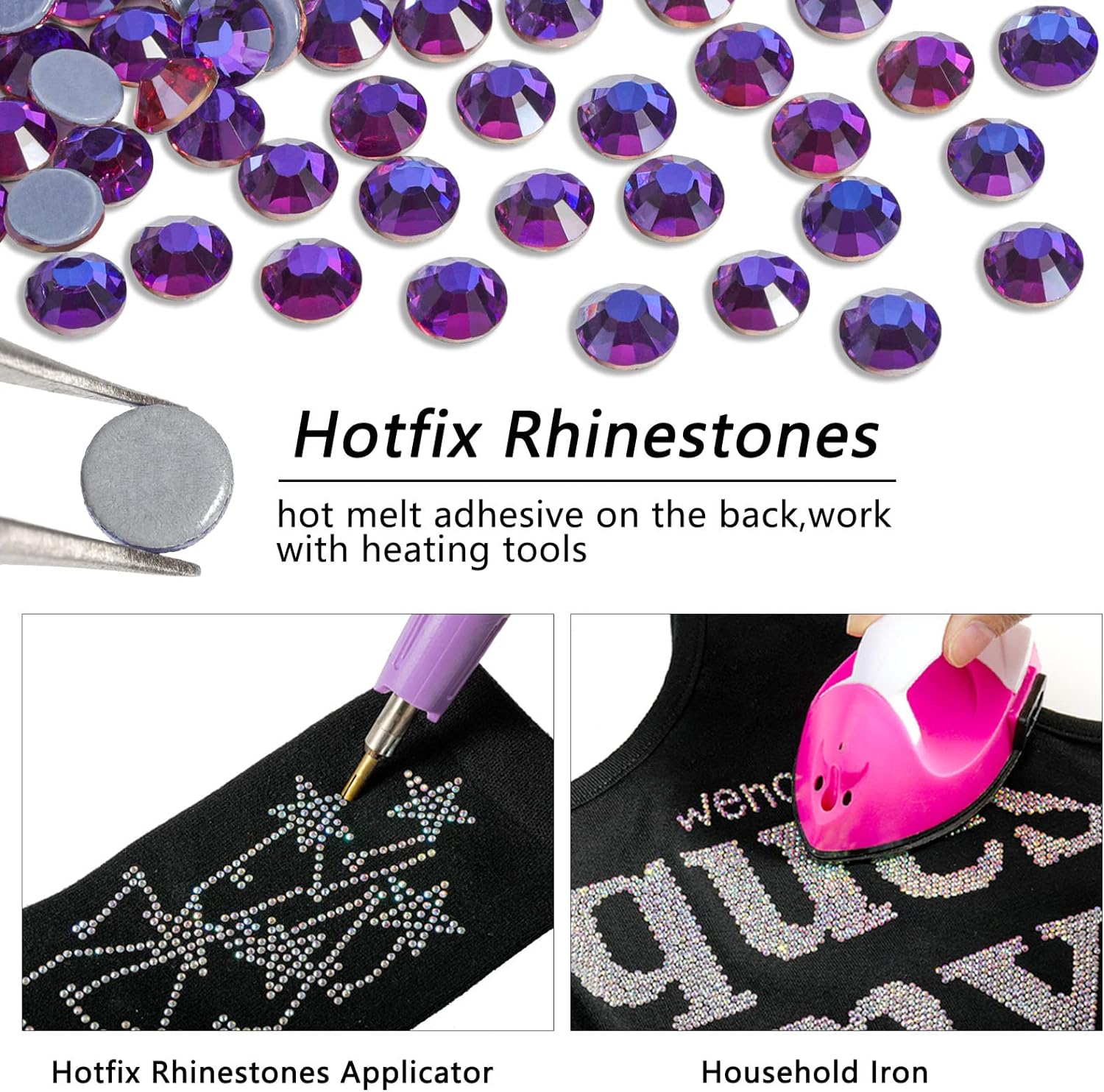 Hotfix Rhinestones, Crystal Rhinestones for Crafts Clothes DIY Decoration- Purple Velvet - Image 4