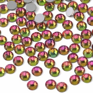 Flat Back Crystal Rhinestones Round Gems For Nail Art And Craft Glue Fix - Rainbow