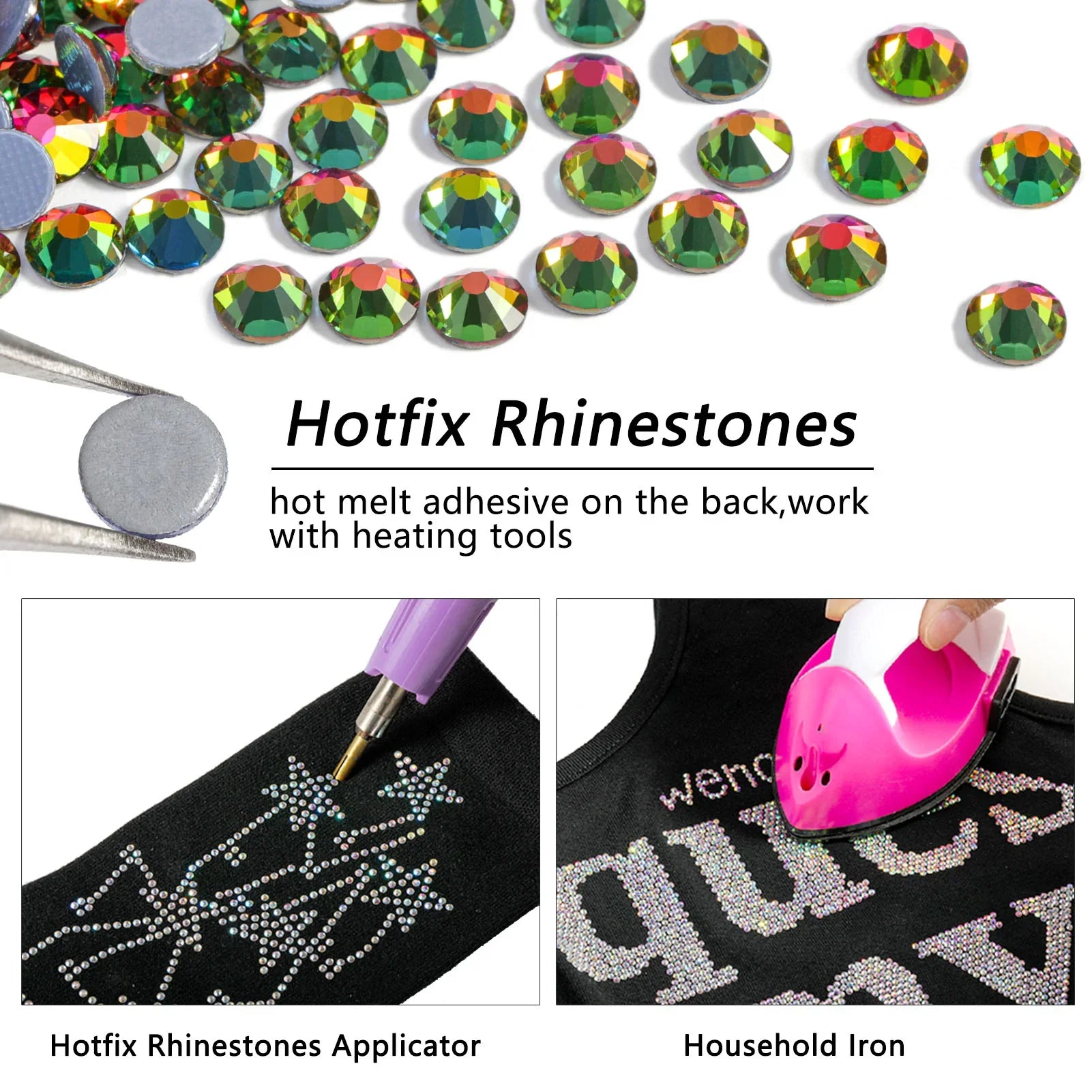Hotfix Rhinestones, Crystal Rhinestones for Crafts Clothes DIY Decoration-Rainbow - Image 4