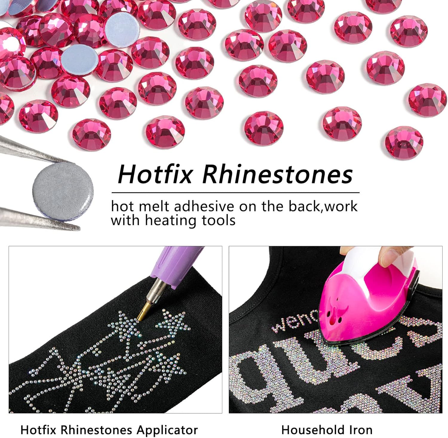 Hotfix Rhinestones, Crystal Rhinestones for Crafts Clothes DIY Decoration-Rose - Image 4