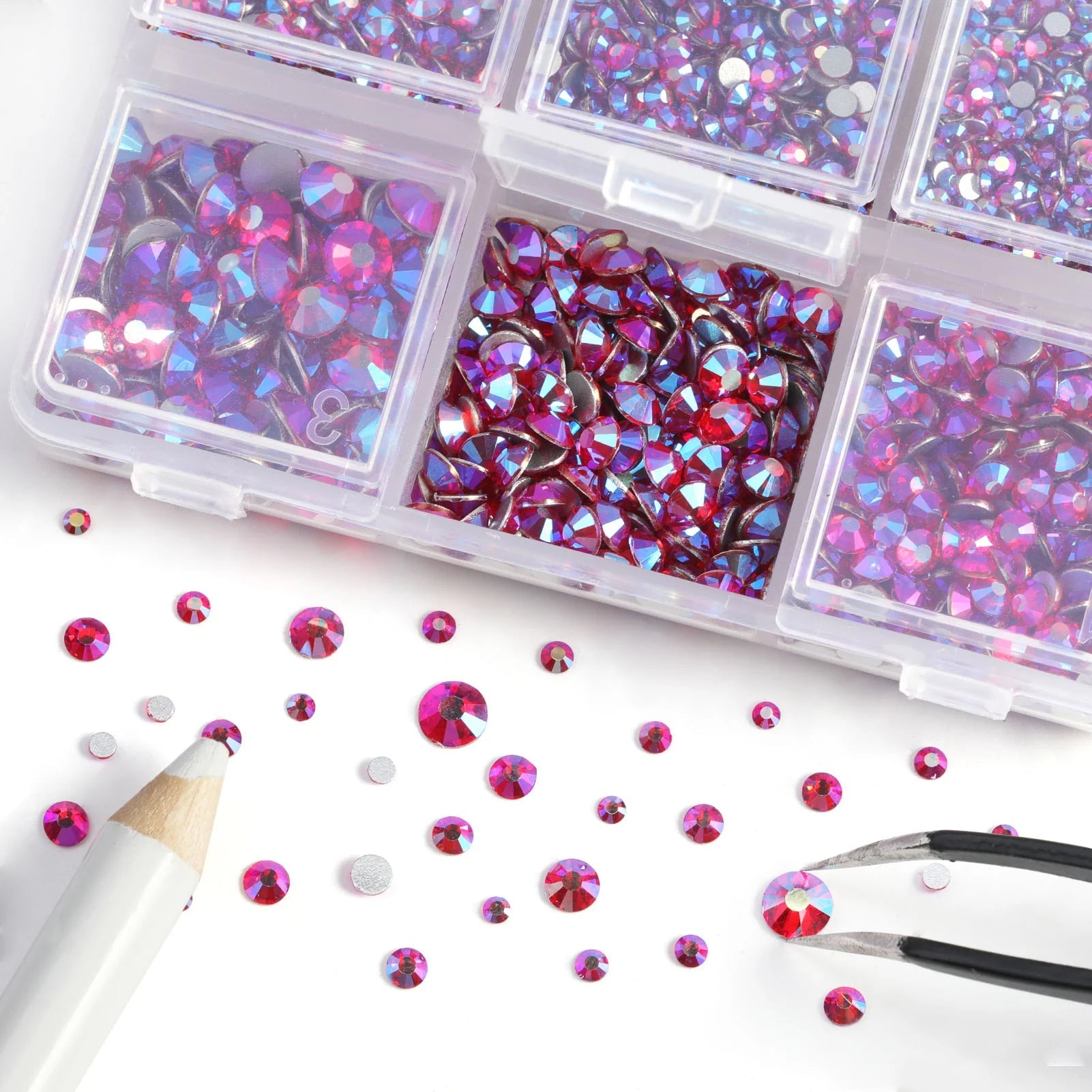 4300pcs Flatback Rhinestones, Nail Gems Round Crystal Rhinestones for Crafts,Mixed 6 Sizes with Picking Tweezers and Wax Pencil Kit- Siamab - Image 2