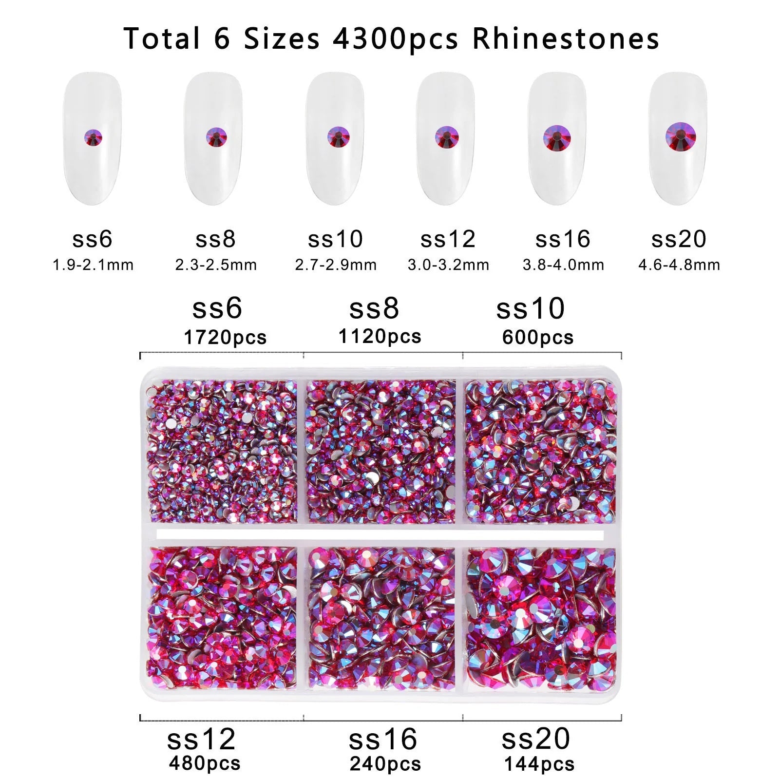 4300pcs Flatback Rhinestones, Nail Gems Round Crystal Rhinestones for Crafts,Mixed 6 Sizes with Picking Tweezers and Wax Pencil Kit- Siamab - Image 3
