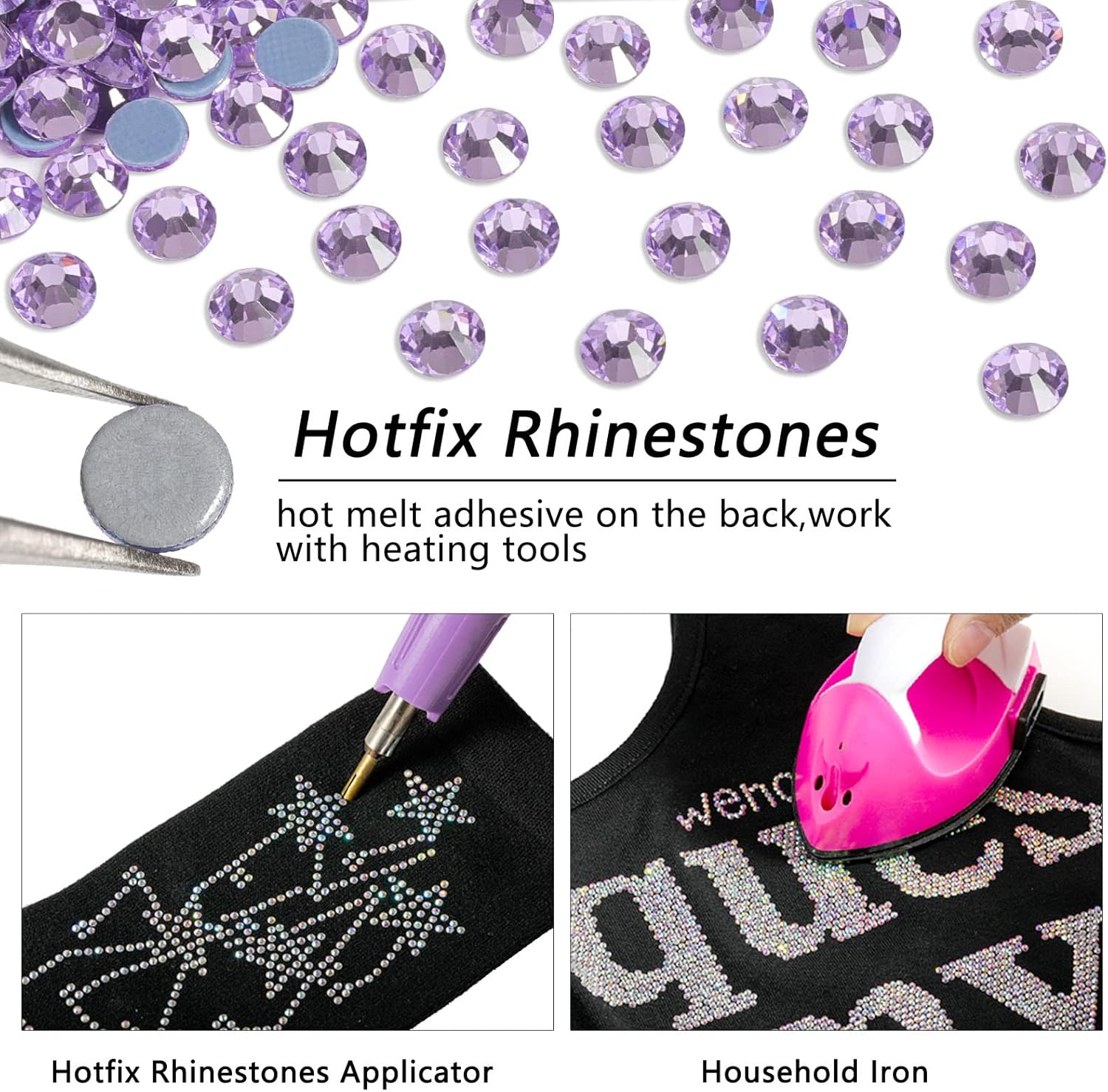 Hotfix Rhinestones, Crystal Rhinestones for Crafts Clothes DIY Decoration-Violet - Image 4