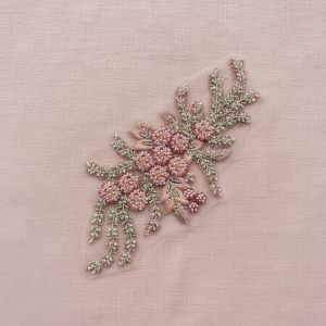 Color-Block 3D Embroidered Appliqué with Tube Beads & Lace – Minimalist Chic Patch for Sweaters, Jackets & DIY Fashion Embellishment