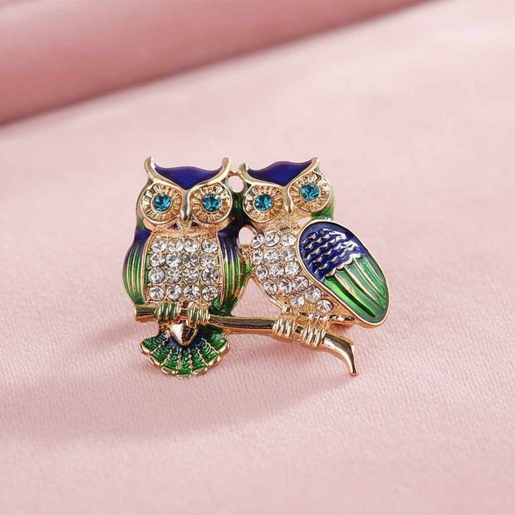Quirky Twin Owl Brooch Pin - Creative Cartoon Kawaii Animal Jewelry, J-Korea Style Statement Accessory